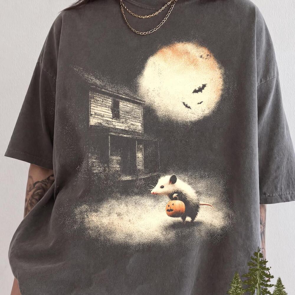 Opossum Halloween Shirt, Cute Possum Pumpkin Tee, Spooky Moon